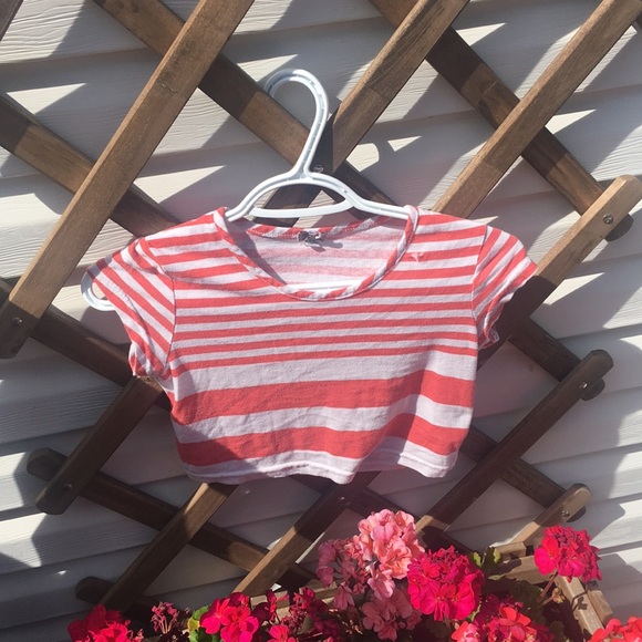 Coral Striped Women’s baby tee - Picture 1 of 3